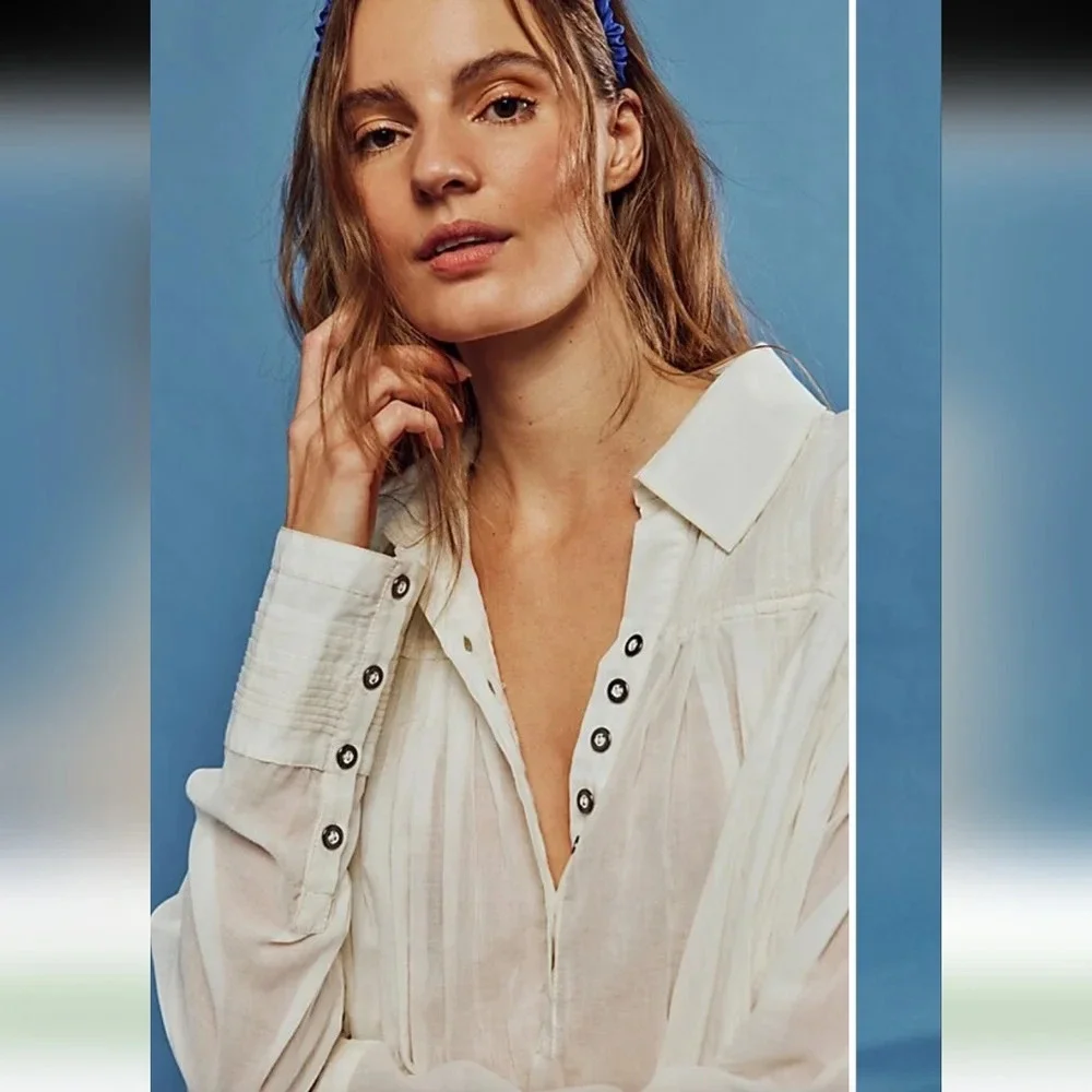 Free People We The Free Sheer Swing Tunic Top Optic White. XS Boho Babydoll NWT